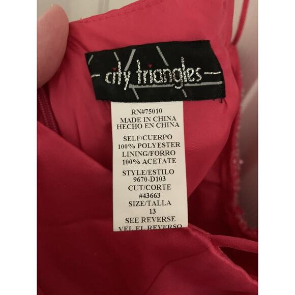 Vintage City Triangles Long Pink Sparkly Spaghetti Strap Dress Size 13 A-Line - Picture 7 of 10